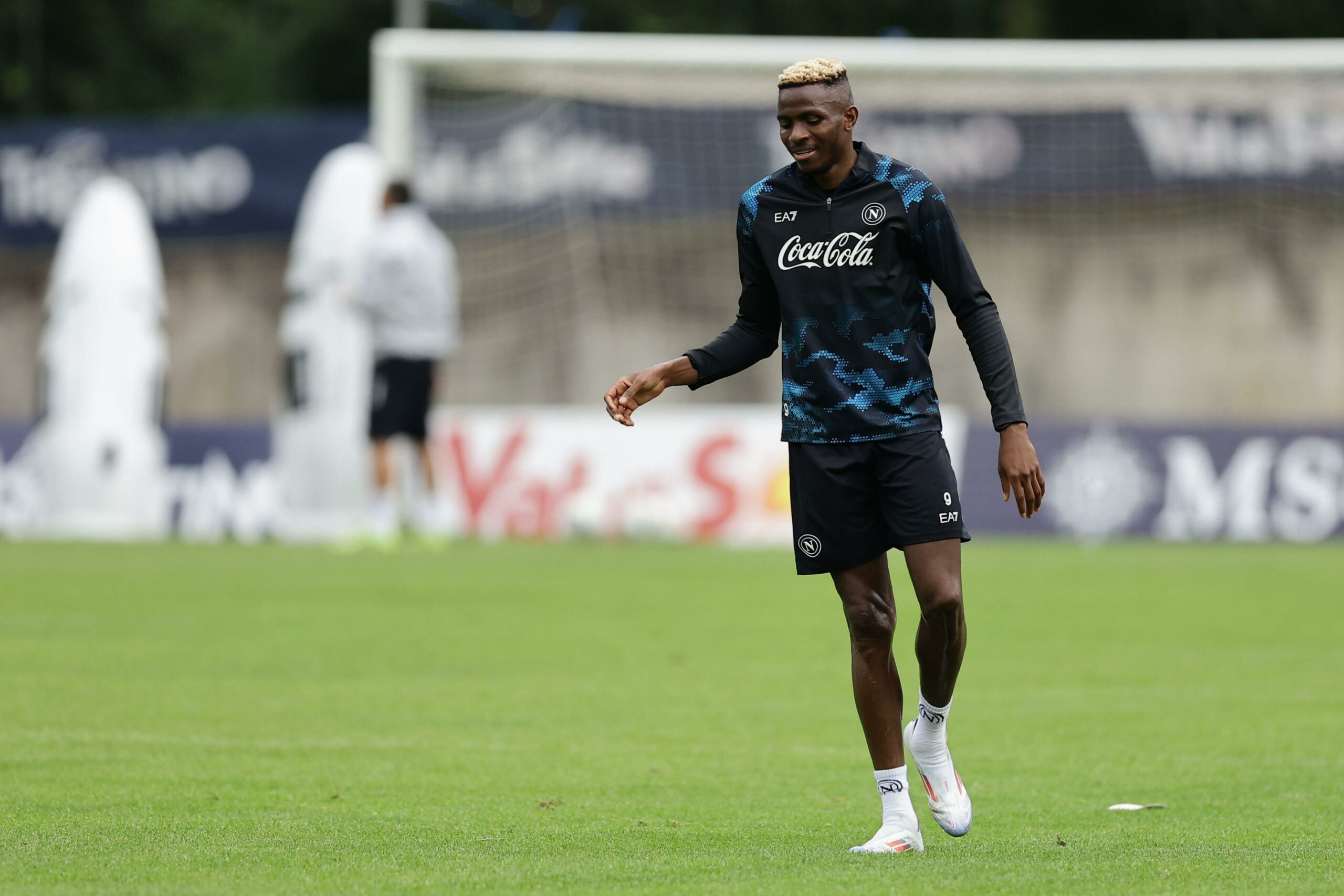 Napoli's Nigerian forward Victor Osimhen looks during SSC Napoli's 2024-25 preseason training camp in val di sole in Trentino, Dimaro Folgarida

