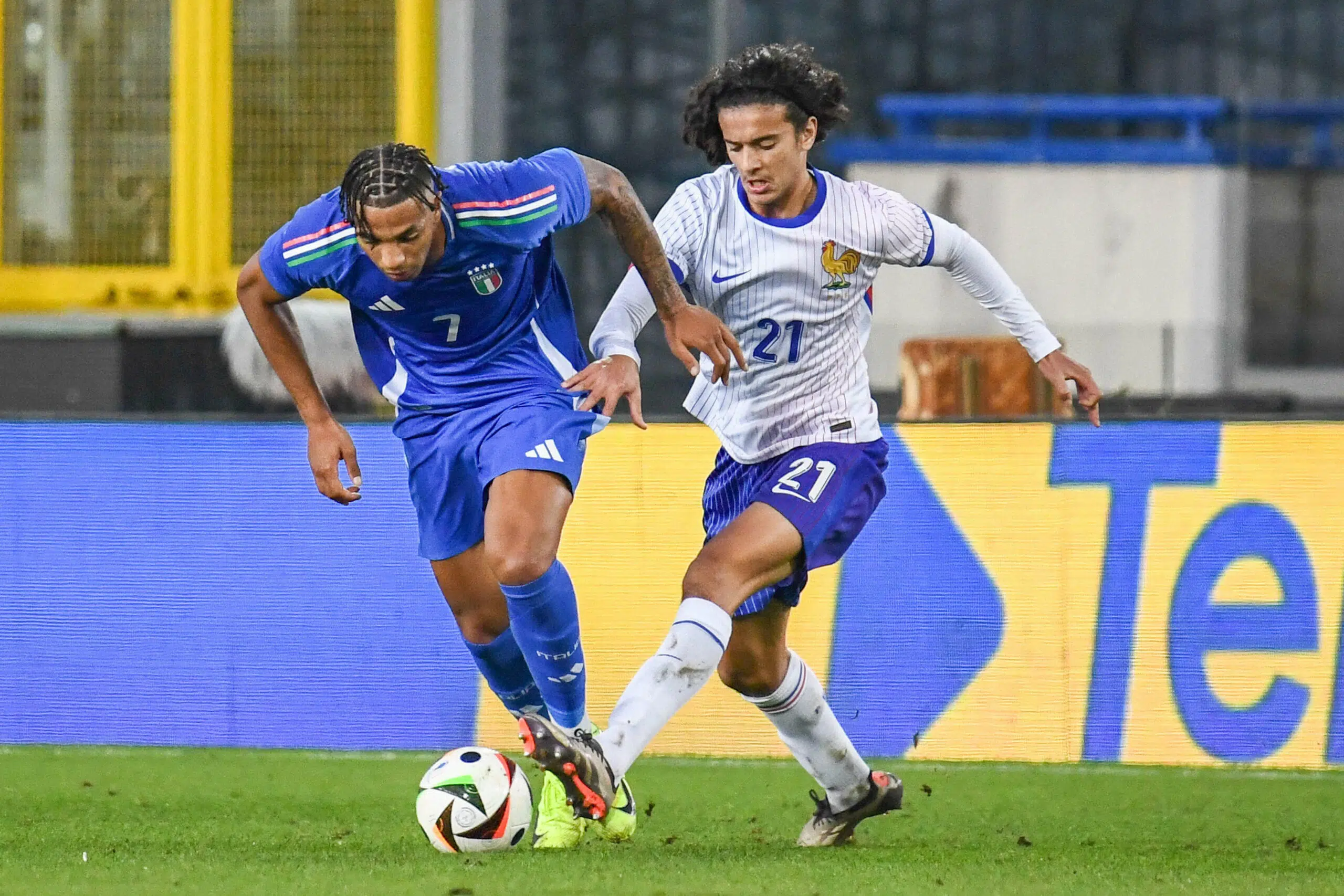 midfielder Ayyoub Bouaddi (France) against midfielder Cher Ndour (Italy) during Under 21 - Italy vs France, Friendly football match in Empoli, Italy, November 15 2024