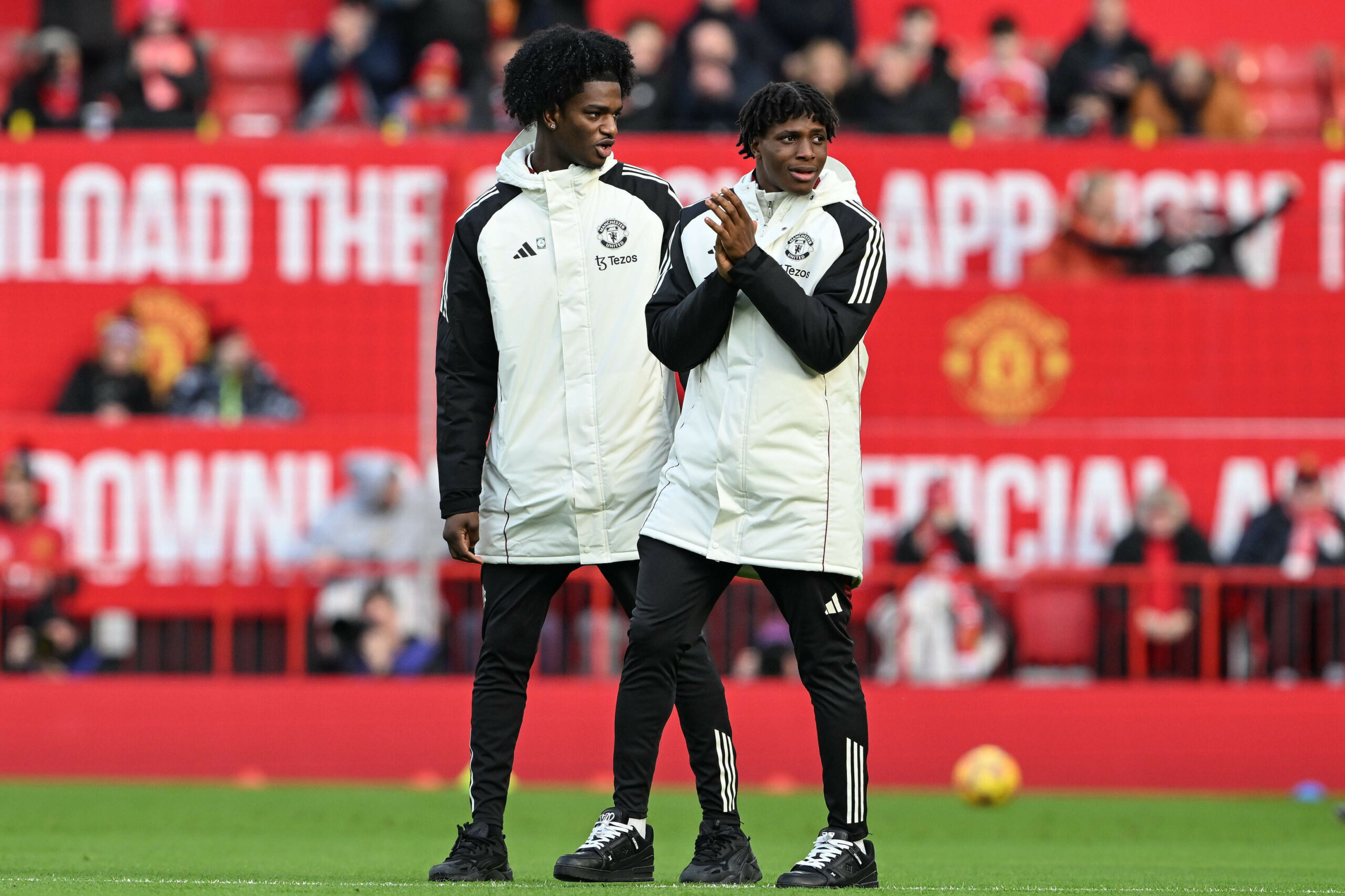 Manchester, UK. 2nd Feb, 2025. New Manchester United signings Ayden Heaven (26) and Patrick Dorgu (13) during the Manchester United FC v Crystal Palace FC English Premier League match at Old Trafford, Manchester, England, United Kingdom on 2 February 2025 Credit: Cody Froggatt/Every Second Media Credit: Every Second Media/Alamy Live News
