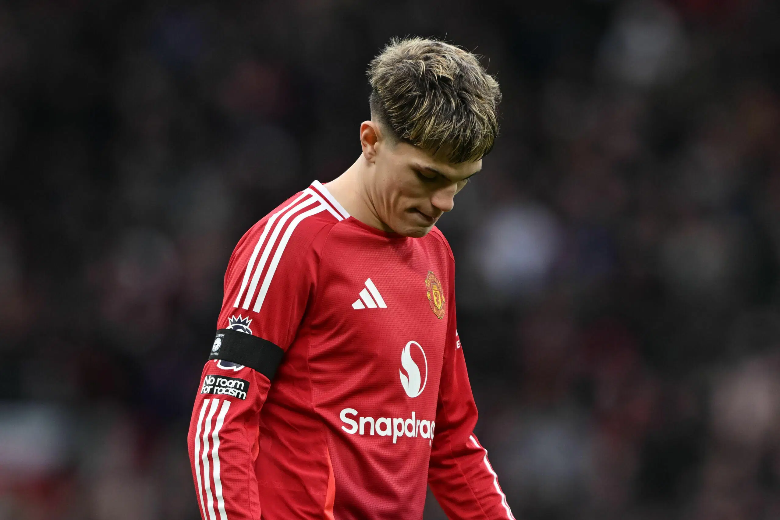 Manchester United forward Alejandro Garnacho (17) reacts dejected during the Manchester United FC v Crystal Palace FC English Premier League match at Old Trafford, Manchester, England, United Kingdom on 2 February 2025 Credit: Cody Froggatt/Every Second Media Credit: Every Second Media/Alamy Live News