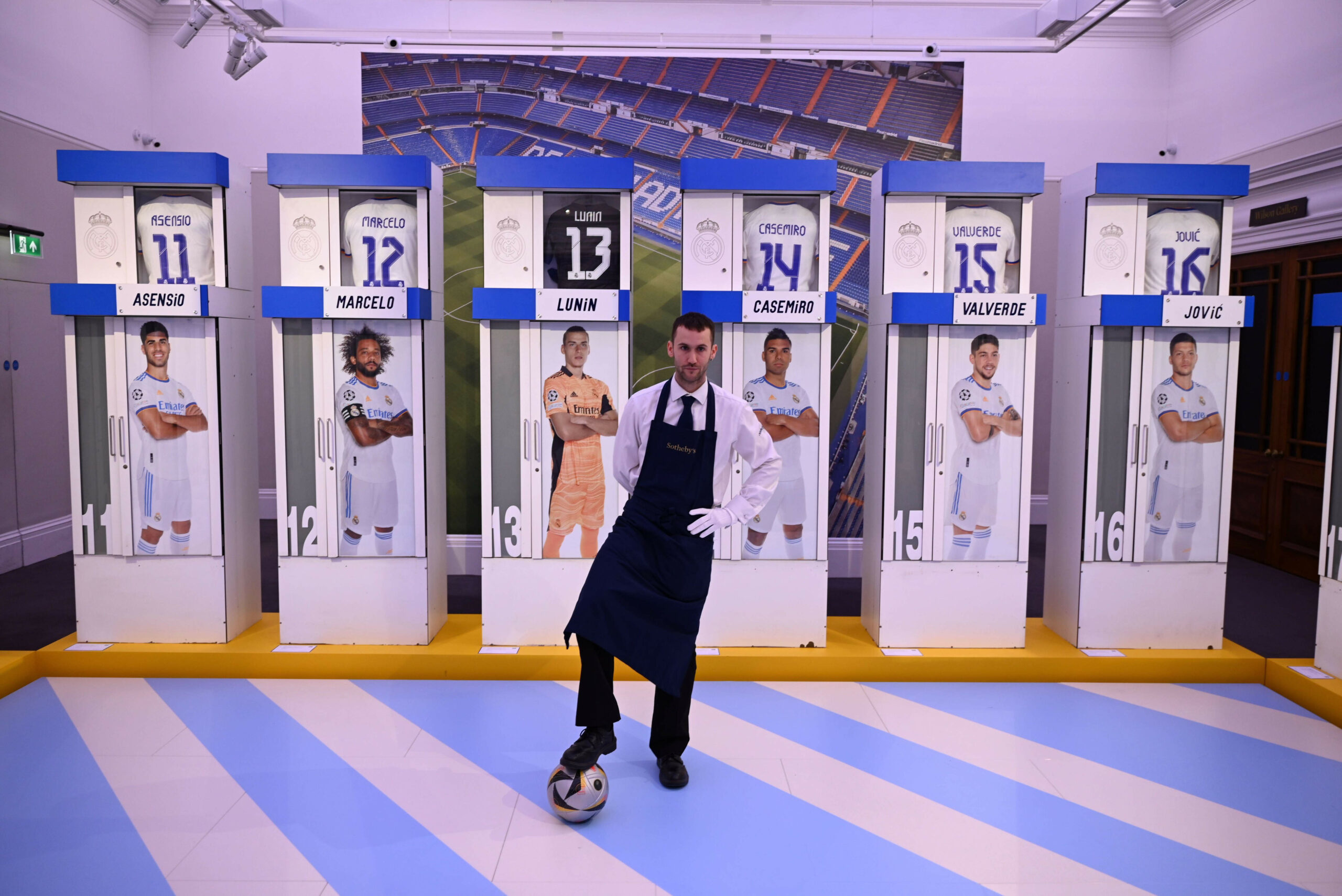 THE FIRST TEAM CHANGING ROOM LOCKERS FROM REAL MADRID’S SANTIAGO BERNABEU STADIUM PREVIOUSLY USED BY CRISTIANO RONALDO, DAVID BECKHAM, ZIDANE AND LUIS FIGO