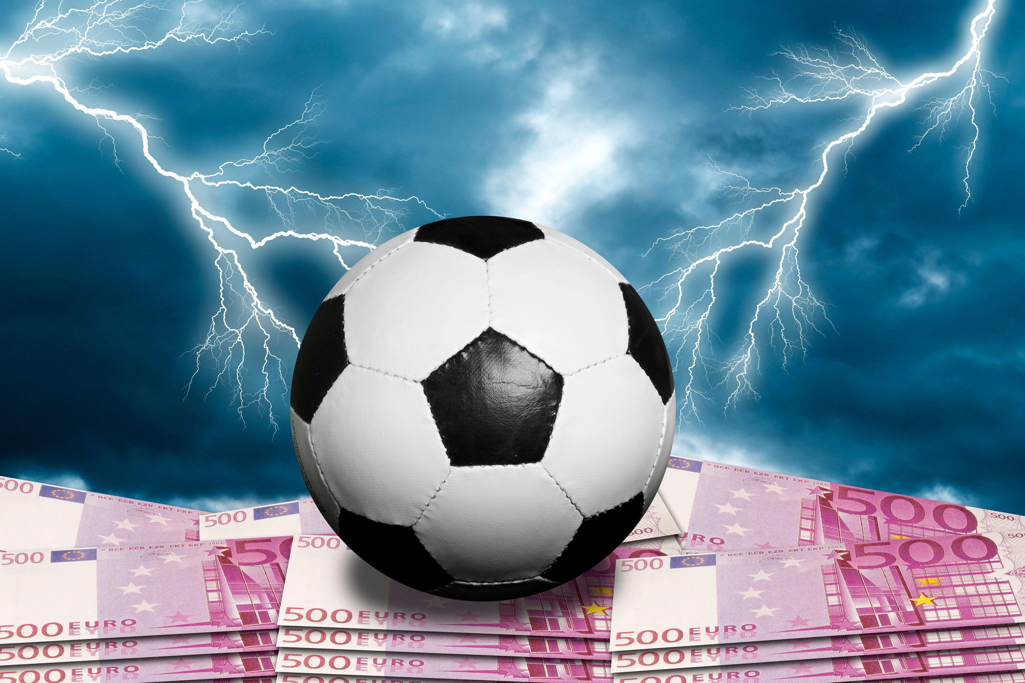 soccer ball and Euro banknotes, soccer and business concept