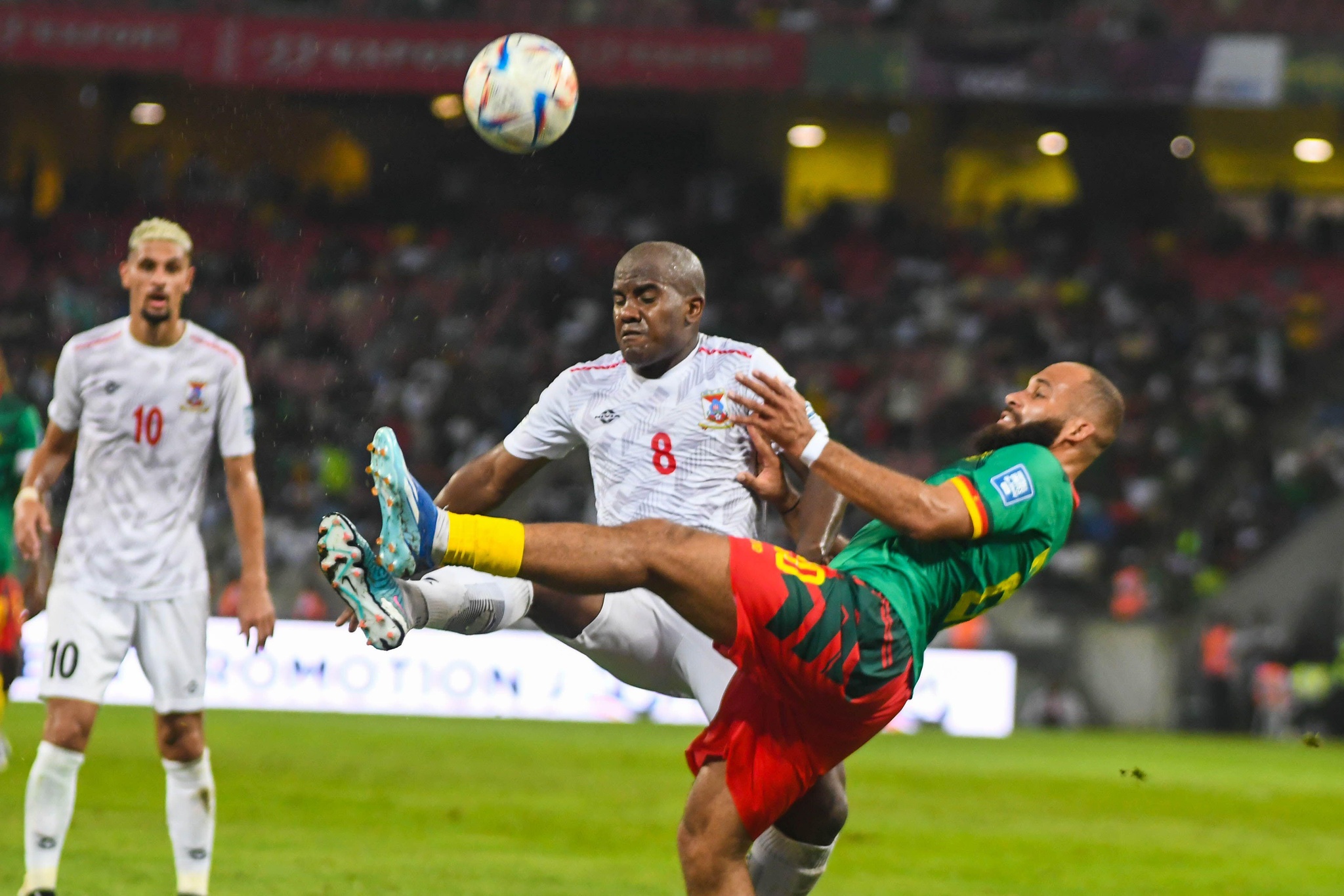 DOUALA, CAMEROON - NOVEMBER 17: Bryan Mbeumo of Cameroon and Adel Langue of Mauritius during the 2026 FIFA World Cup Qualifiers match between Cameroo