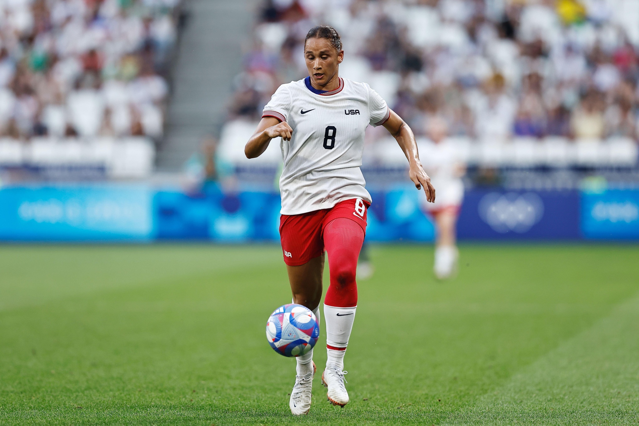 Lyon, France. 6th Aug, 2024. Catarina Macario (USA) Football/Soccer : Paris 2024 Olympic Games Women's football Semi-final match between USA 1-0 Germany at the Stade de Lyon in Lyon, France . Credit: Mutsu Kawamori/AFLO/Alamy Live News