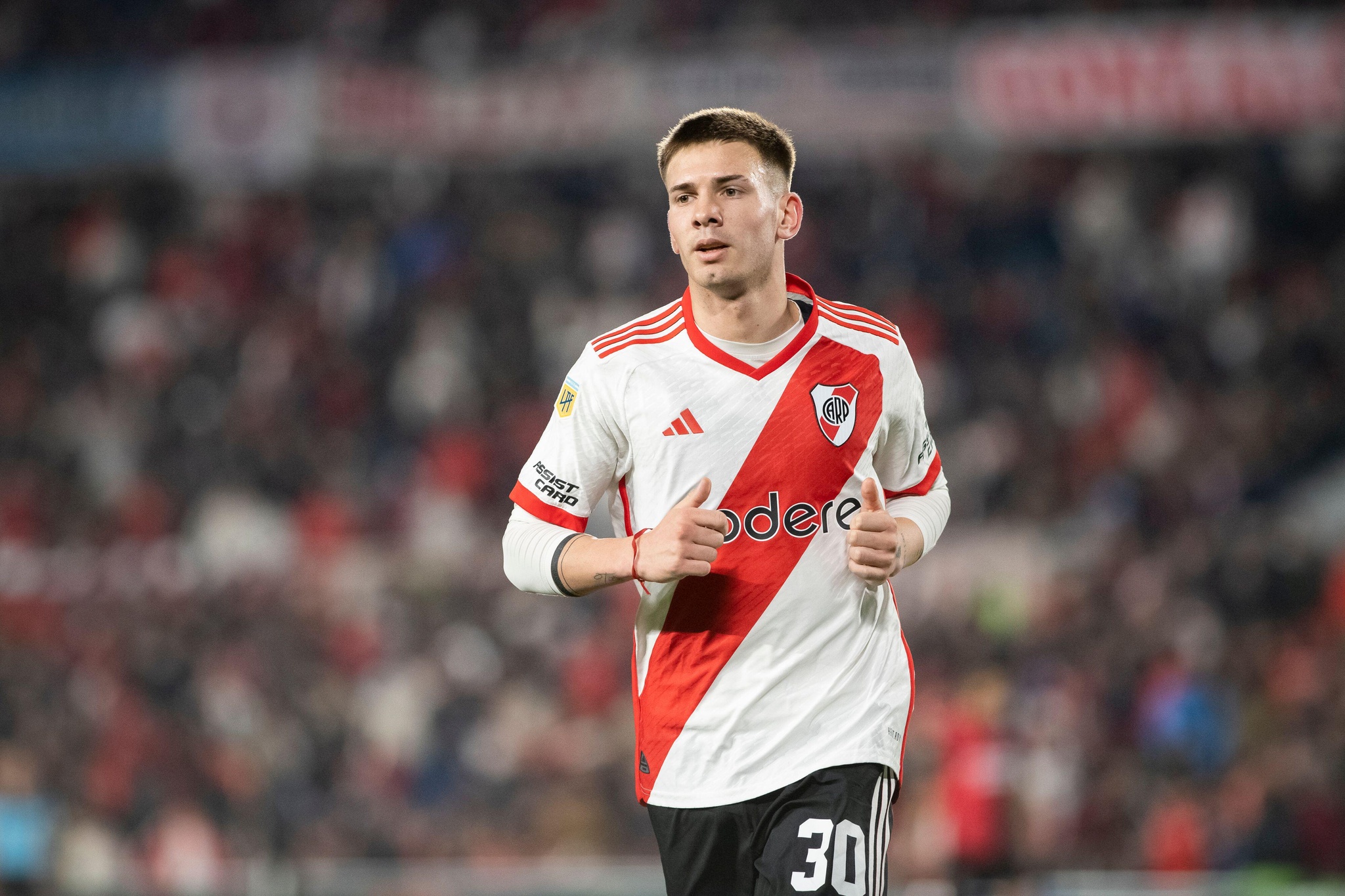 Buenos Aires, Argentina. 25th Aug, 2024. Franco Mastantuono of River Plate looks on during a Liga Profesional 2024 match between River Plate and Newell's Old Boys at Estadio Mas Monumental Antonio Vespucio Liberti. Final Score: River Plate 0:0 Newell's Old Boys (Photo by Manuel Cortina/SOPA Images/Sipa USA) Credit: Sipa US/Alamy Live News