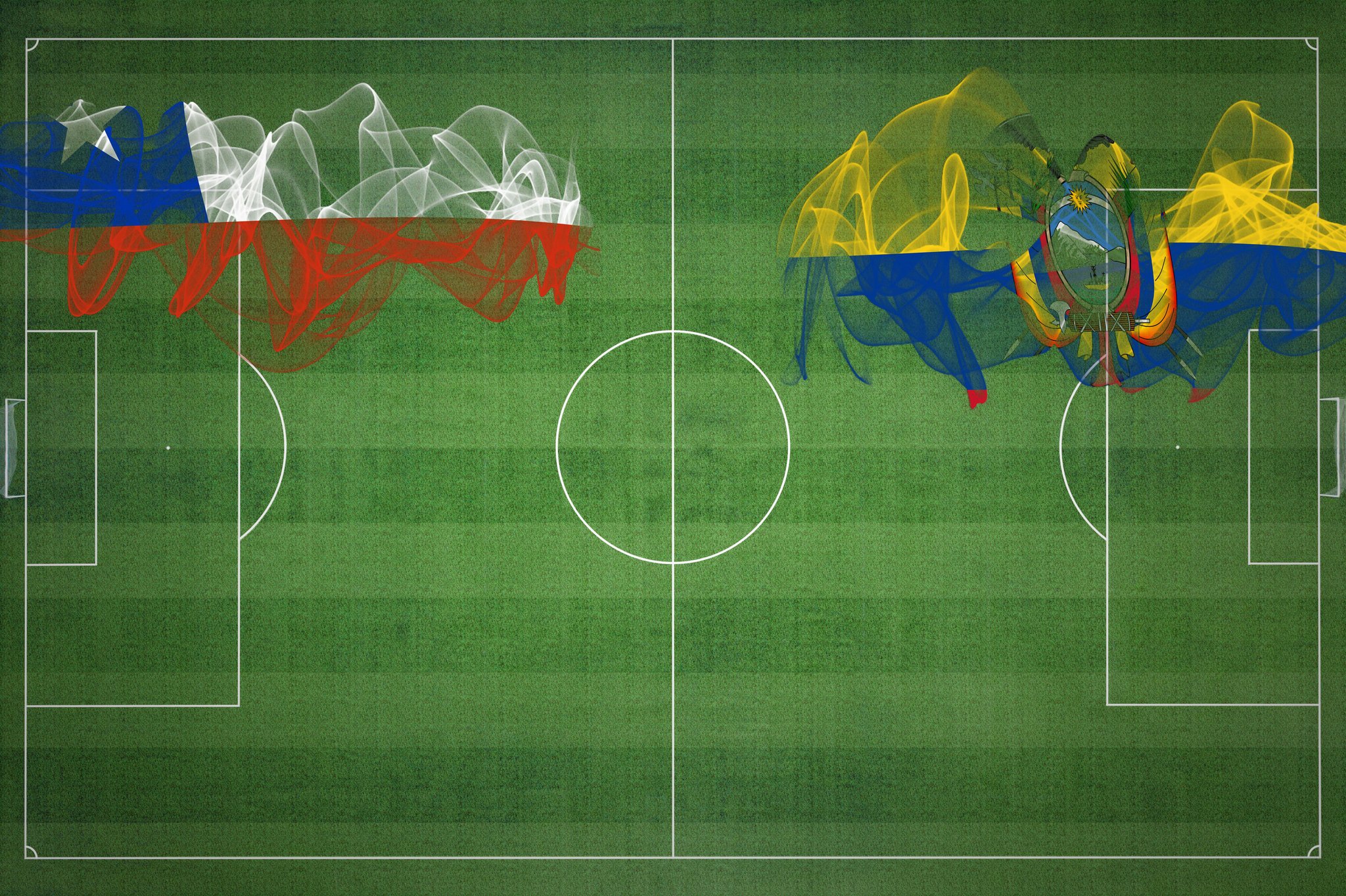 Chile vs Ecuador Soccer Match, national colors, national flags, soccer field, football game, Competition concept, Copy space