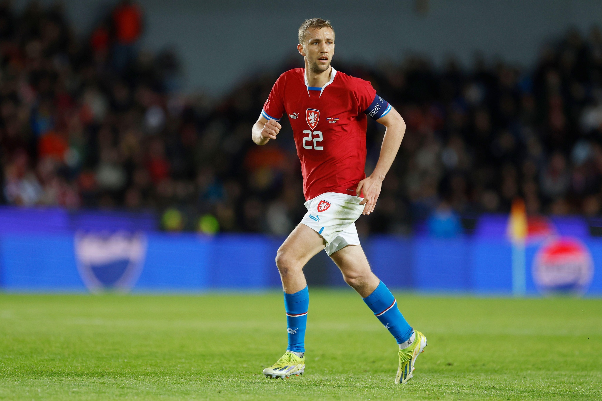 Captain Tomas Soucek (CZE) in action during the friendly soccer match Czechia vs Armenia in Prague, Czech Republic, March 26, 2024. (CTK Photo/Pavel L