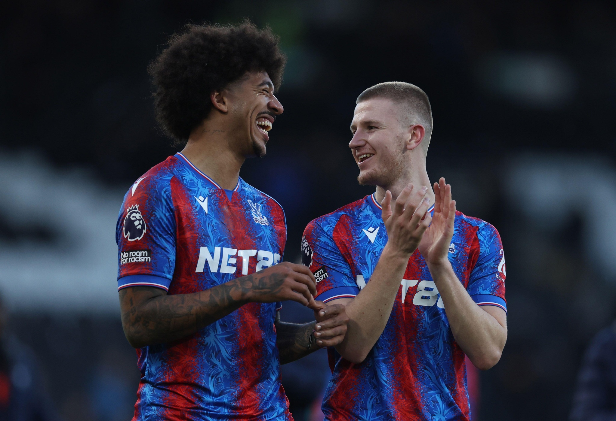 London, UK. 22nd Feb, 2025. Chris Richards and Adam Wharton of Crystal Palace celebrate after the Premier League match at Craven Cottage, London. Picture credit should read: Paul Terry/ Sportimage Credit: Sportimage Ltd/Alamy Live News
