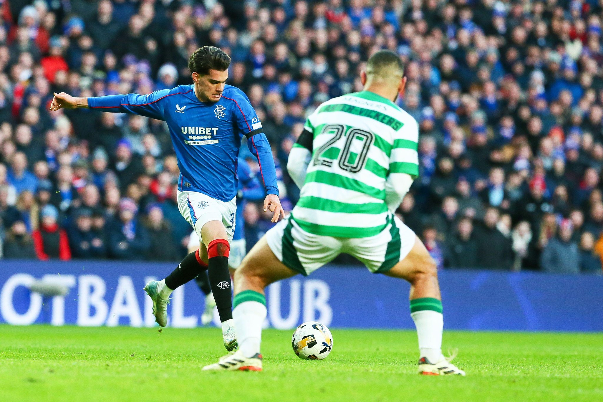 Glasgow, UK. 02nd Jan, 2025. Rangers played Celtic at Ibrox, Glasgow, UK in the traditional New Year "Old Firm Derby" game. The final score was Rangers 3 - 0 Celtic. The goals for Rangers were scored by Ianis Hagi (Rangers 30) 7 minutes, Robin Propper (Rangers 4) 66 minutes and Danilo (Rangers 99) 81 minutes. Credit: Findlay/Alamy Live News