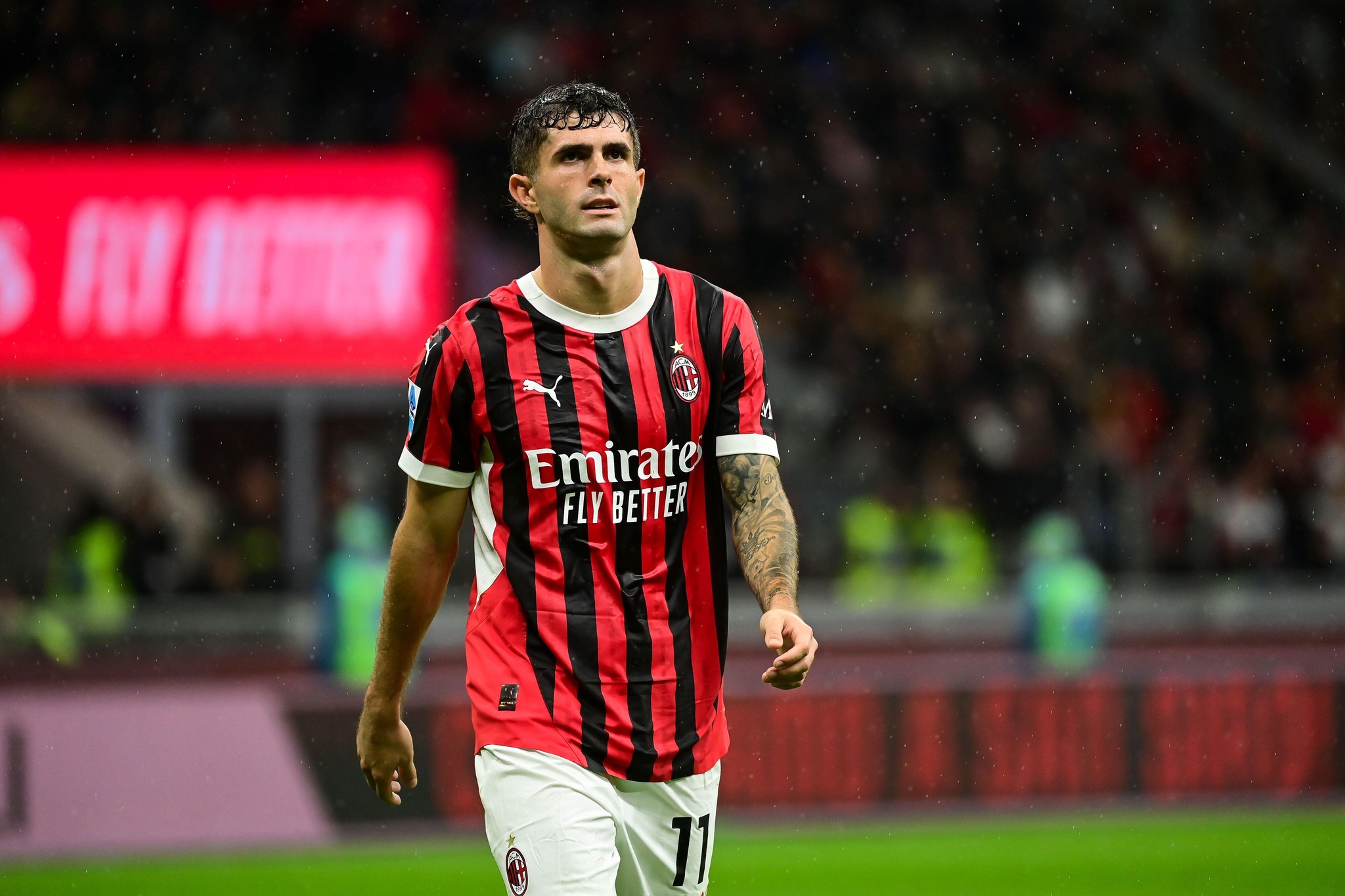 Milan, Italy on October 19, 2024. AC Milan's American forward #11 Christian Pulisic looks on during the Italian Serie A football match between AC Milan and Udinese at San Siro Stadium in Milan, Italy on October 19, 2024 Credit: Piero Cruciatti/Alamy Live News