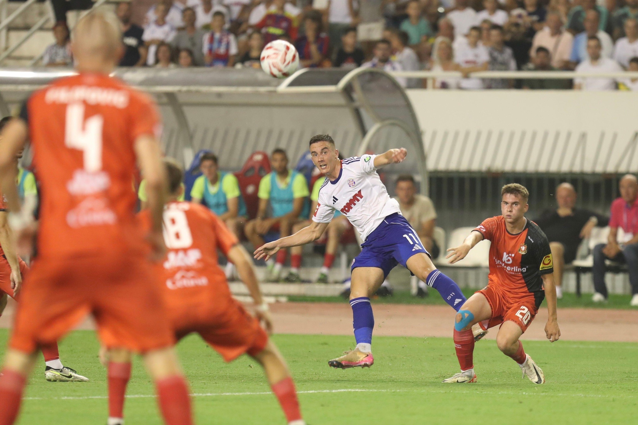 Split, Croatia. 10th Aug, 2025. Michele Sego of Hajduk Split in action during the SuperSport HNL 2025./2026. round 2 match between HNK Hajduk Split and HNK Gorica at Poljud Stadium in Split, Croatia on August 10, 2025. Photo: Ivo Cagalj/PIXSELL Credit: Pixsell/Alamy Live News