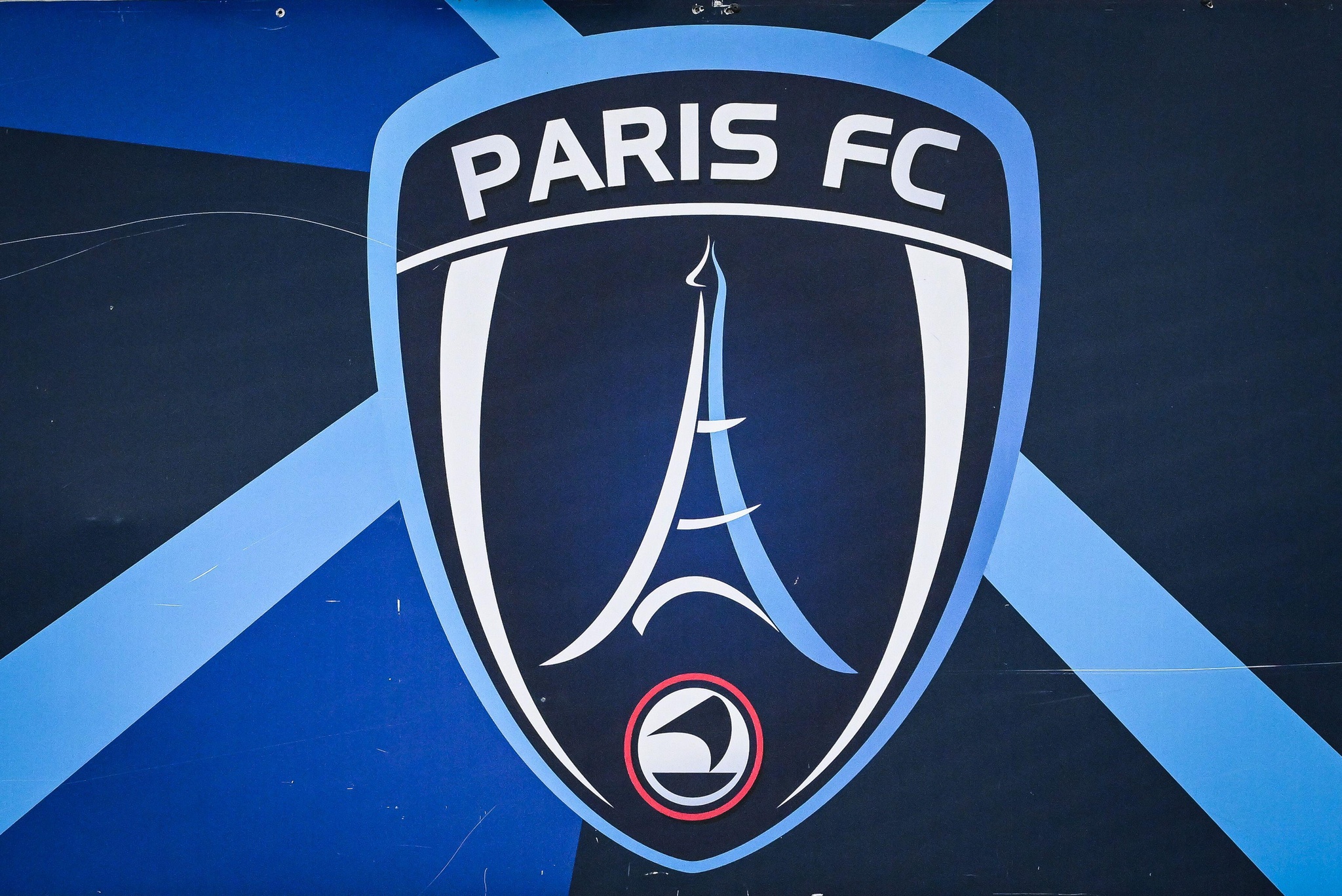 Illustration of the official logo of Paris FC during the French championship Ligue 2 BKT football match between Paris FC and Red Star FC on 25 January 2025 at Charlety stadium in Paris, France