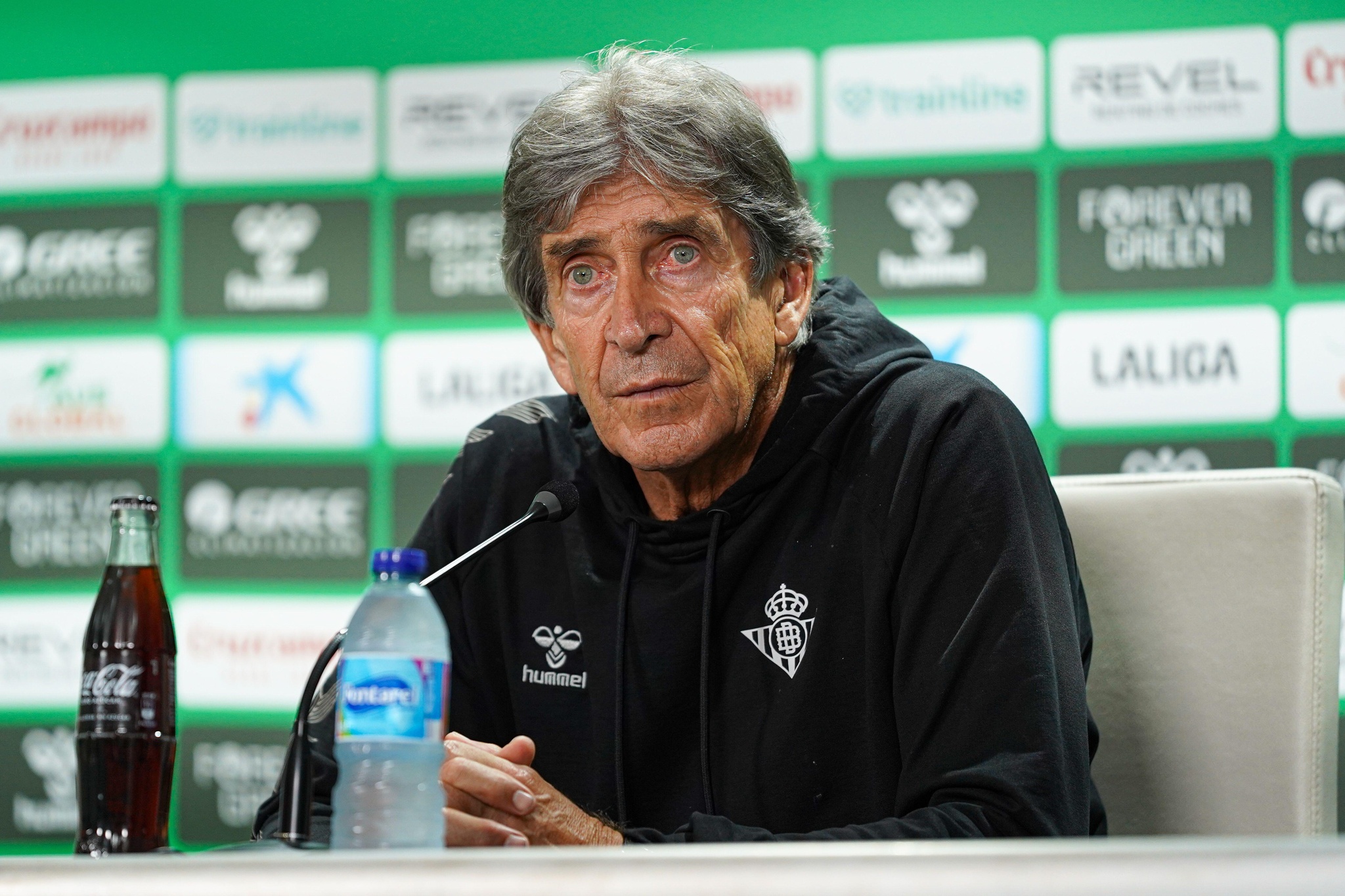 Manuel Pellegrini (Real Betis coach) in conference press of LaLiga match at Benito Villamarin on May 23, 2025 in Seville, Spain