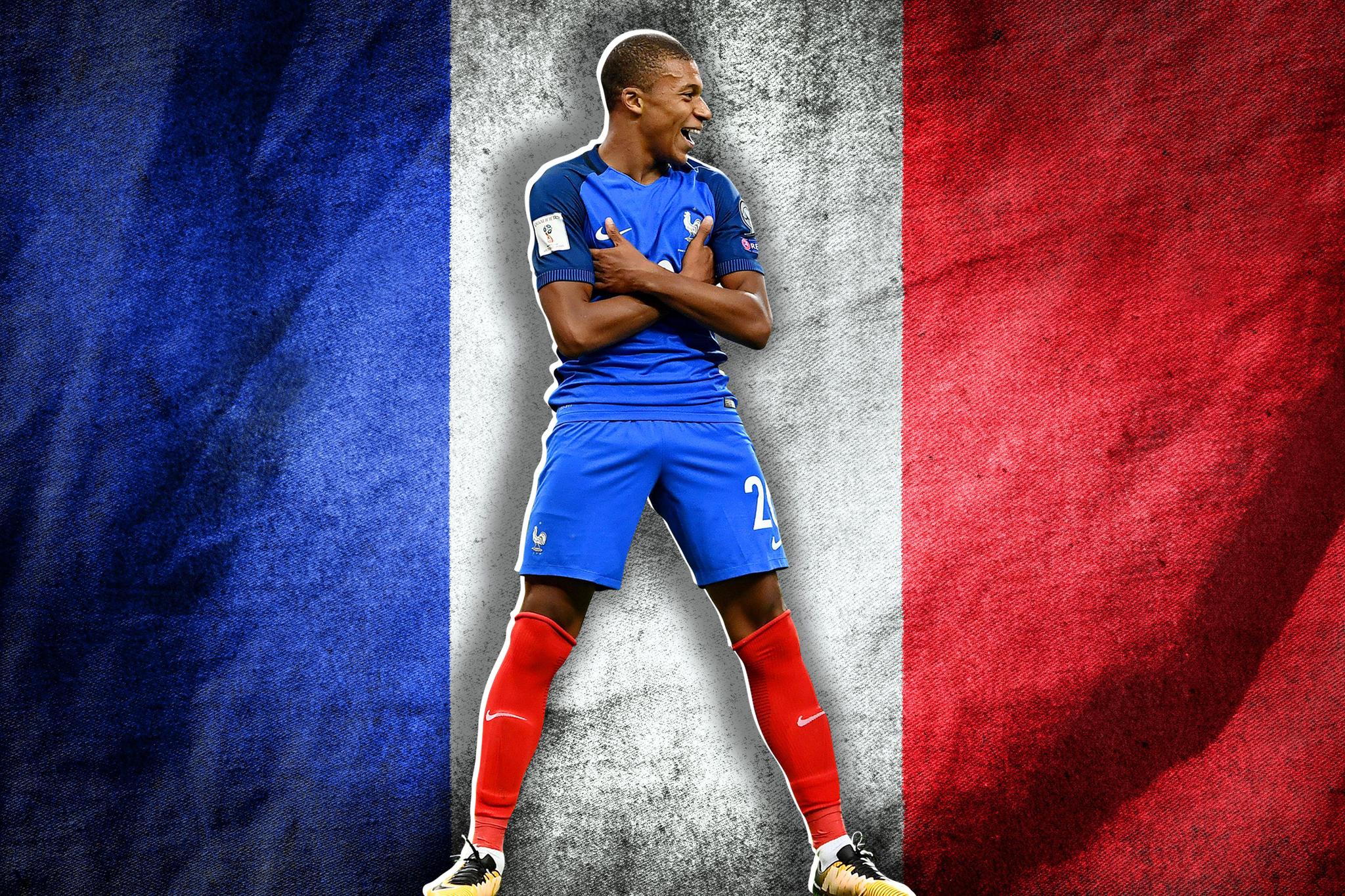 Kylian Mbappé and flag of France