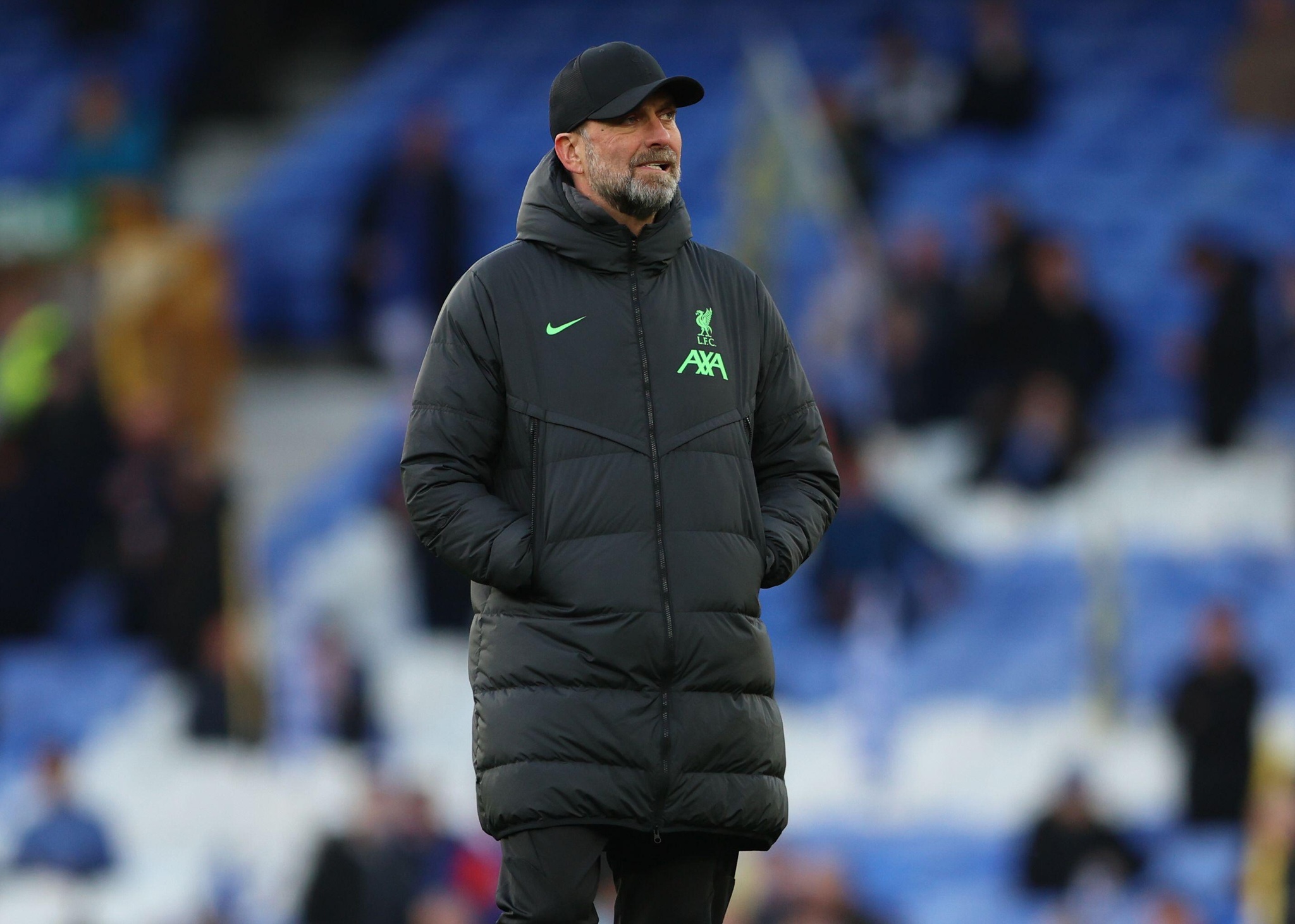 Liverpool, UK. 24th Apr, 2024. Jurgen Klopp manager of Liverpool watches warm up before the Premier League match at Goodison Park, Liverpool. Picture credit should read: Cameron Smith/Sportimage Credit: Sportimage Ltd/Alamy Live News