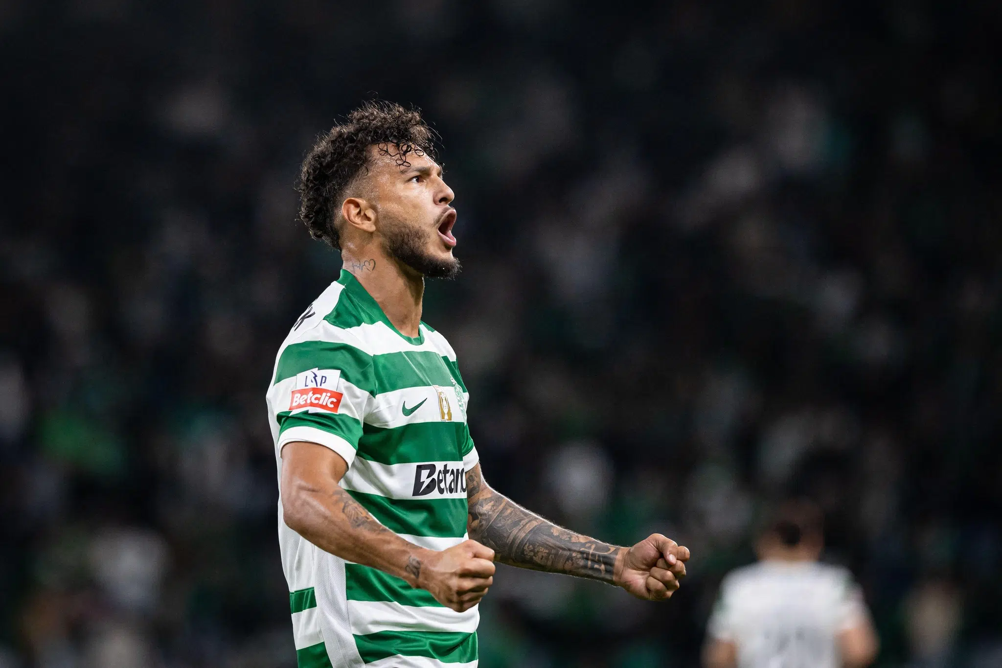 Luis Suarez of Sporting CP celebrates a goal during the Liga Portugal Betclic match between Sporting CP and Moreirense FC at Estadio Jose Alvalade. (Final score: Sporting CP 3 - 0 Moreirense FC)