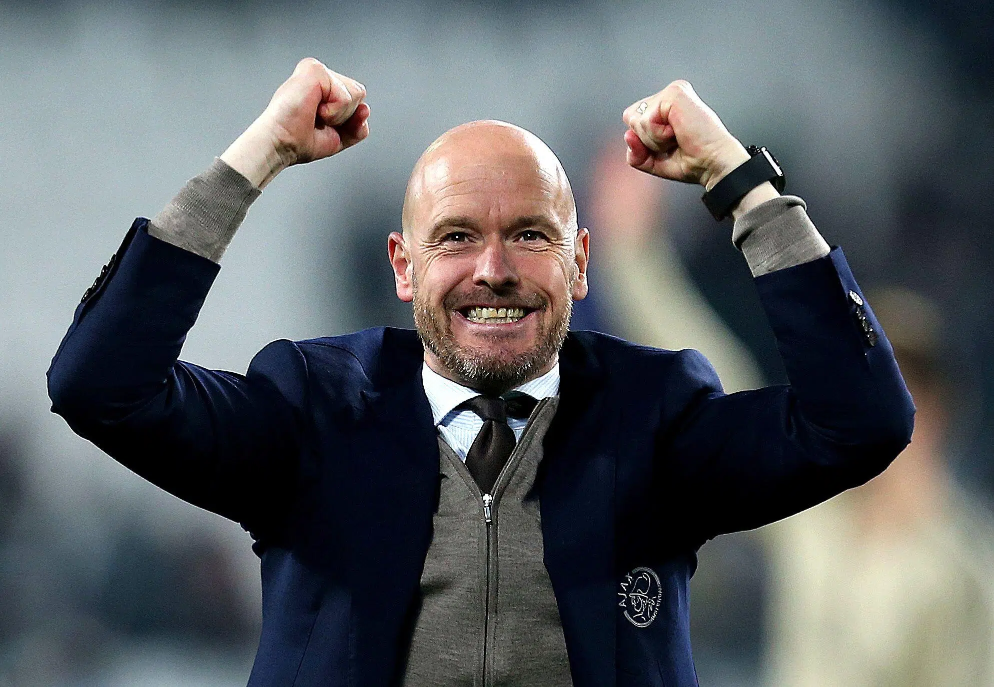 Ajax manager Erik ten Hag celebrates after the final whistle
